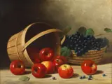 (n & a) Albert Francis King, Still life with baskets, apples and grapes, oil on  canvas