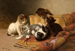 John Henry Dolph, Playing Kittens, oil on canvas