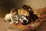 John Henry Dolph, Playing Kittens, oil on canvas