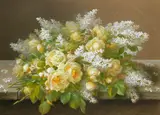 Raoul M. de Longpre, Roses and lilacs: Two, pastel on paper
