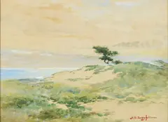 Mary King Longfellow, Lone tree, watercolor on paper