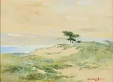 Mary King Longfellow, Lone tree, watercolor on paper