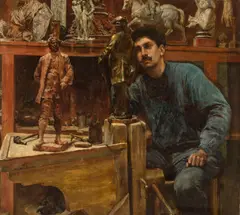 Charles Frederick Ulrich, Sculptor in Studio, oil on cradled panel