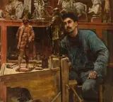 Charles Frederick Ulrich, Sculptor in Studio, oil on cradled panel