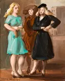 Reginald Marsh, Three women standing on a corner