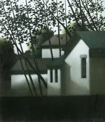 Robert Kipness, Trees and houses, oil on canvas