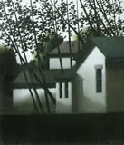 Robert Kipness, Trees and houses, oil on canvas