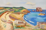 (n & a) Jan Matulka, Fishing boats by the shore, watercolor and gouache on paper