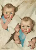 Ellen Bernard Thompson Pyle, Twins, oil on canvas laid to board