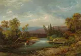 California School, Rider on horseback fording a river