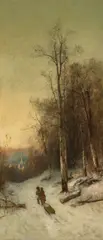 Pulling the sled, New England by Thomas Hill, oil on canvas, offered Apr 2011