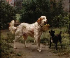 English setter and terrier by Elizabeth Strong, 1885, oil on canvas, sold Apr 2011
