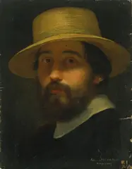 Domenico Tojetti, Portrait of a man in a straw hat, oil on canvas
