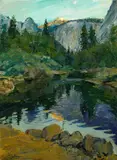 Karl Yens, View along the Merced River, Yosemite, 1919, oil on canvas affixed to board