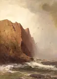 Cliffs and stormy seas by Carl von Perbandt, oil on canvas, sold Apr 2011