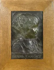 Merrell Gage, Bas relief of Barbra Jean Gage, patinated bronze with brown patina in a wooden frame