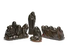 Donal Hord, Peon Game (Chanting Woman; Seated Woman and Child; Passers; Guessers), 1950, glazed stoneware
