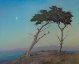 Cypress at Twilight (The Star of Monterey) by Granville Redmond, oil on canvas, sold Apr 2011
