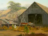 Sam Hyde Harris, Les Bonal's barn, oil on board