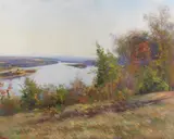 William Wendt, Autumn trees overlooking a river