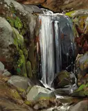 (n & a) Alfred R. Mitchell, Sierra waterfall, oil on board