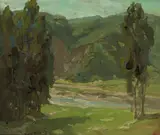 Franz Bischoff, Stream through a green valley