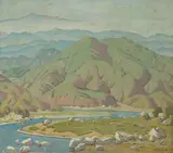 Ralph William Holmes, Winding river through green hills