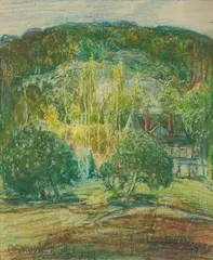 Charles Reiffel, House Nestled in the Trees, mixed media on paper