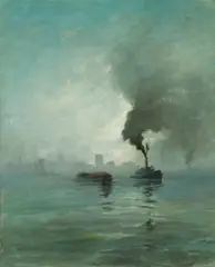 Franklin Townsend Morgan, Foggy harbor, oil on canvas