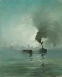 Franklin Townsend Morgan, Foggy harbor, oil on canvas