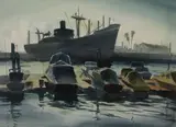 Emil Kosa Jr., Boats in a harbor, believed to be San Pedro