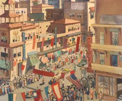 Bill Riedell, Chinatown parade, 1949, watercolor on paper