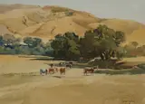 George Gibson, Pastoral California ranch scene, watercolor and pencil on paper