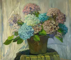 Hydrangeas by Mary DeNeale Morgan, oil on masonite, offered Apr 2011