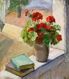 (n & a) Ejnar Hansen, Geraniums in a window, 1925, oil on canvas