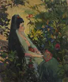Myron Angelo Oliver, Lady in a garden, 1921, oil on canvas