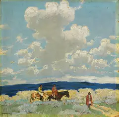 Ernest Martin Hennings, Taos Indians beneath the clouds, oil on paperboard