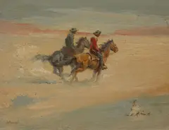 John Coleman Burroughs, Riders of the plains, Oil on canvas board