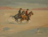 John Coleman Burroughs, Riders of the plains, Oil on canvas board