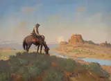 Paul Strayer, Cowboy on horseback, oil on canvas