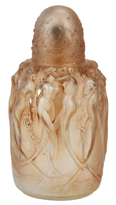 René Lalique, "Sirenes" Perfume Burner, 1924, frosted glass with sepia patina