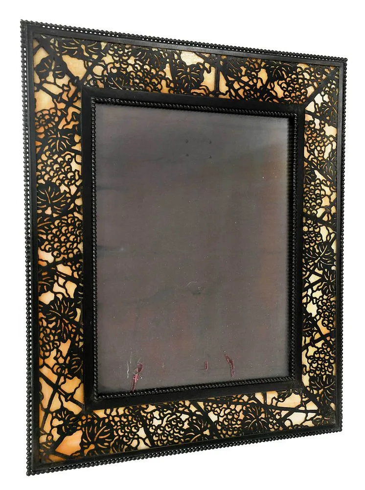 Grapevine Picture Frame by Tiffany Studios, yellow and cream slag glass panel, sold Mar 2022