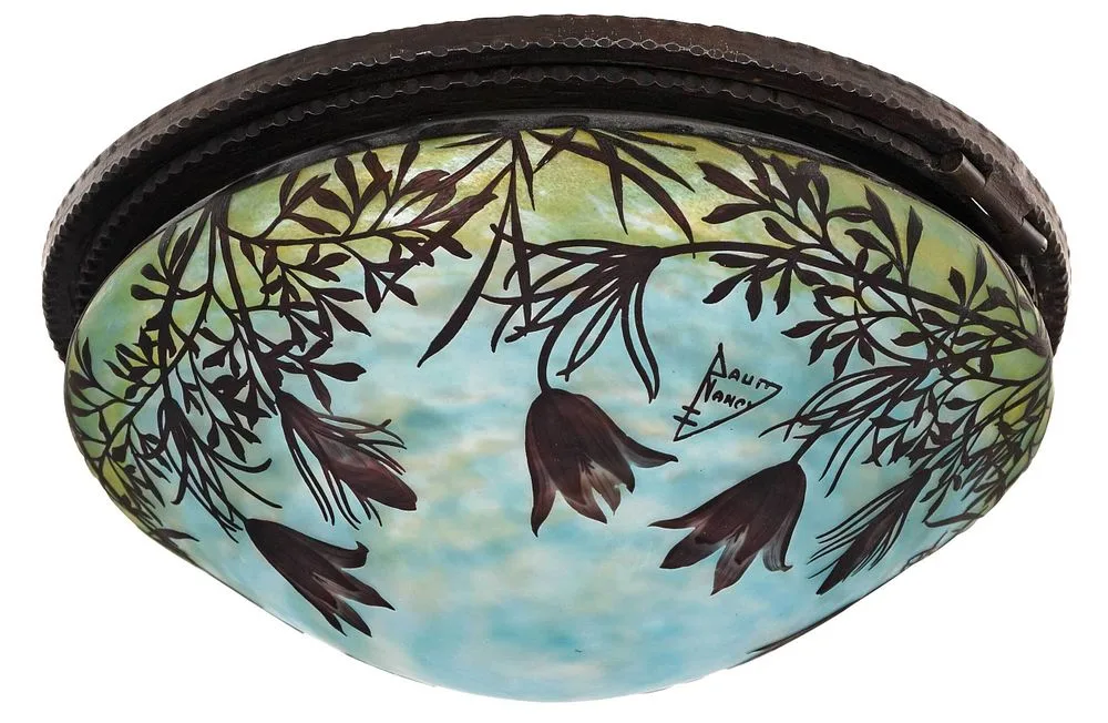 Daum Nancy, Cameo Glass Plafonnier, set with a bronze ceiling mount