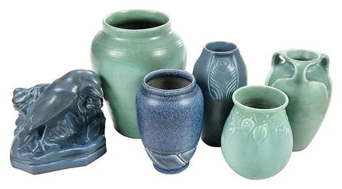 Rookwood Pottery, Art Pottery Vases and Bookend, matte green glazed vase #2528
