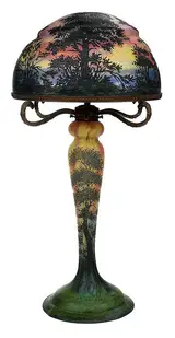 Daum Nancy, Art Glass Lamp with Sunset Landscape
