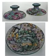 Weller, Ware Art Pottery Bowl, Pair Candle Holders