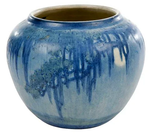 Newcomb Pottery, Henrietta Bailey Scenic Vase, 1874, matte glaze with a full moon peeking through the branches of Spanish moss