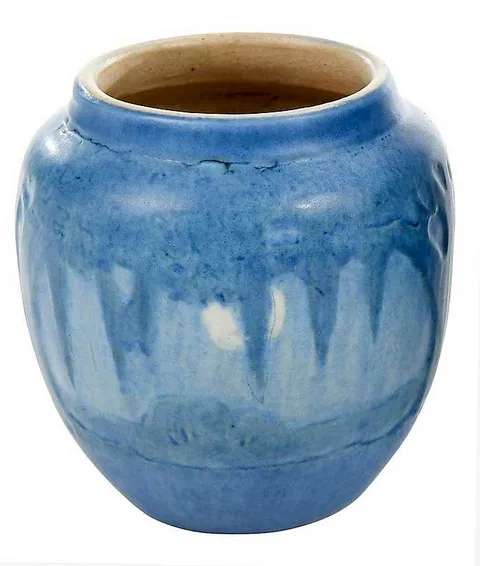 Newcomb Pottery, Sadie Irvine Scenic Vase, small matte glaze with full moon peeking through branches of full moon