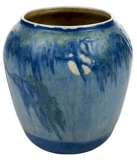 Newcomb College, Art Pottery Vase, circa 1920, matte glazed with moon and moss motif
