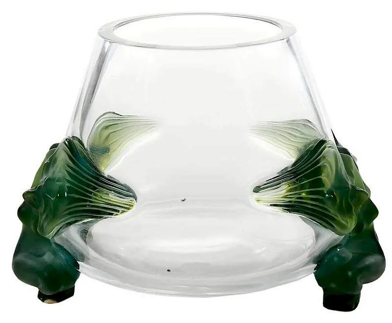 Antinea Vase by Lalique, clear glass with green female nymph decoration forming feet, sold Sep 2019